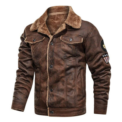 Geftterte Pilotenjacke aus Kunstleder im VintageLook - 