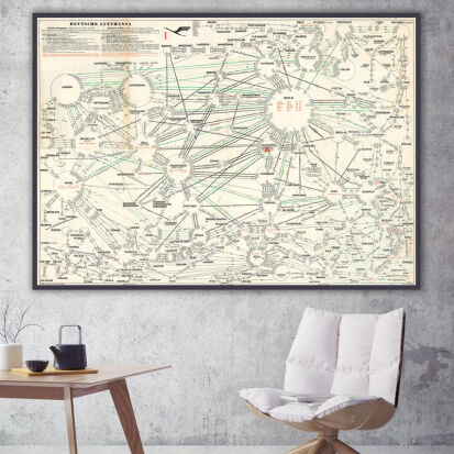 Historischer Flug und Routenplan der Lufthansa als Poster - 