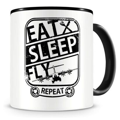 Tasse mit Spruch Eat Sleep Fly Repeat - 