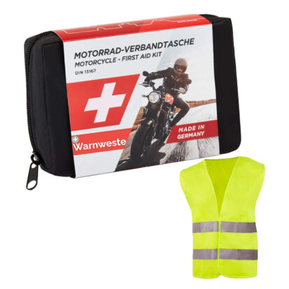 Kompaktes Motorrad Erste Hilfe Set mit Warnweste - 45 originelle Geschenke für leidenschaftliche Motorradfahrer