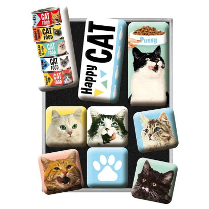 9 Retro KhlschrankMagnete Happy Cats fr Katzenfreunde - 