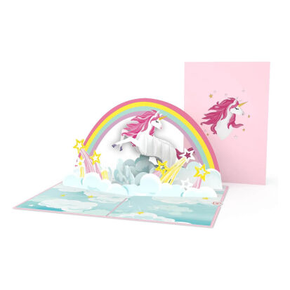 3D PopUp Karte mit einem Einhorn und Regenbogen ideal  - 