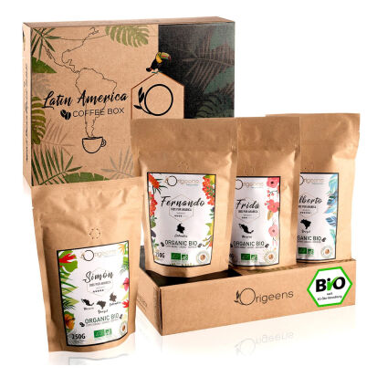 4tlg Bio Kaffeebohnen Probierset mit Sorten aus  - 