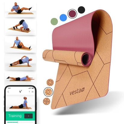 Vesta Yogamatte aus Kork und TPE Fitness App - 