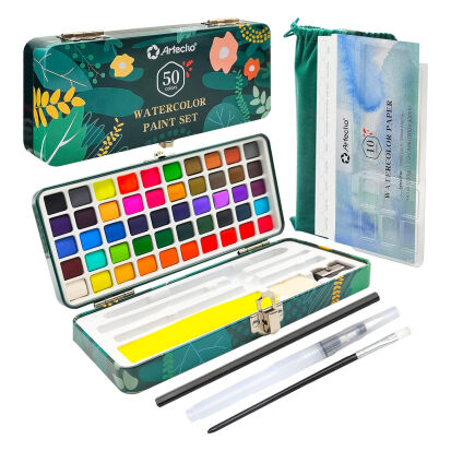 Artecho Aquarellfarben Set mit 50 Farben in einer tragbaren  - 