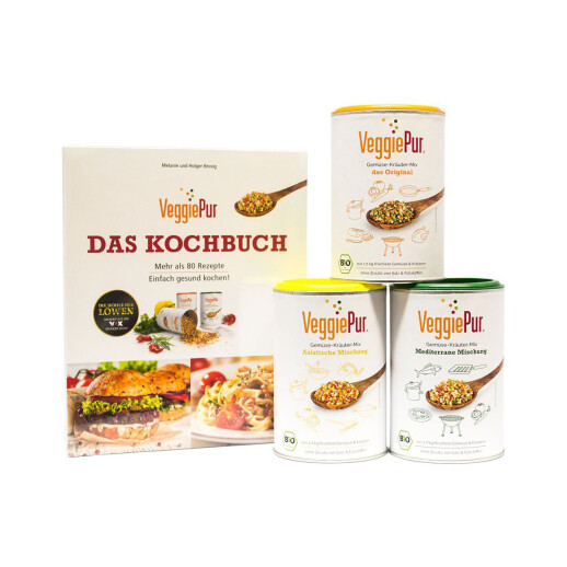 3-tlg. VeggiePur Gemüse-Kräuter-Mix Probierset + Rezeptbuch