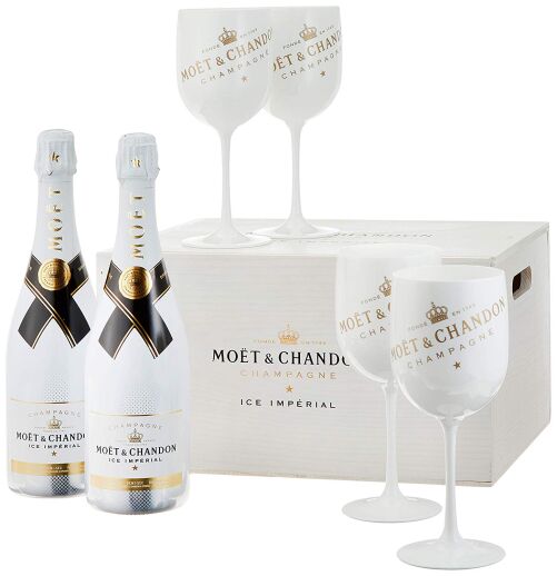 Moet & Chandon Ice Imperial Champagner in Holzkiste mit 4 Acryl-Gläsern (2 x 0.75 l)