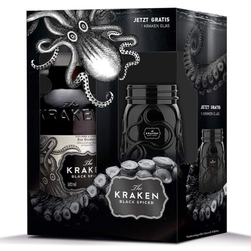 KRAKEN Black Spiced Rum Geschenkset mit schwarzem Cocktail Glas