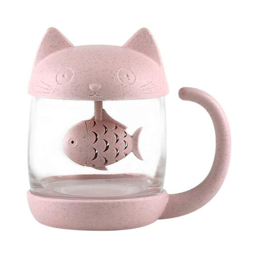 Katzen Teeglas mit Teesieb in Fischform