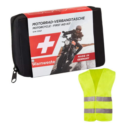 Kompaktes Motorrad Erste Hilfe Set mit Warnweste