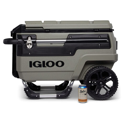 IGLOO Trailmate Premium Kühlbox mit übergroßen Rädern und Aufbewahrungsfächern