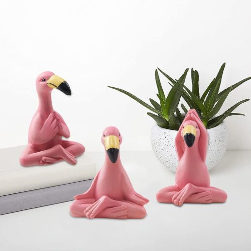 3-tlg. Yoga Flamingo Deko Figuren-Set