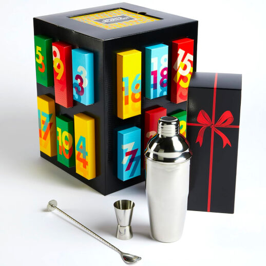 Premium-Spirituosen Adventskalender 2023 inkl. Cocktail Shaker Set und Booklet